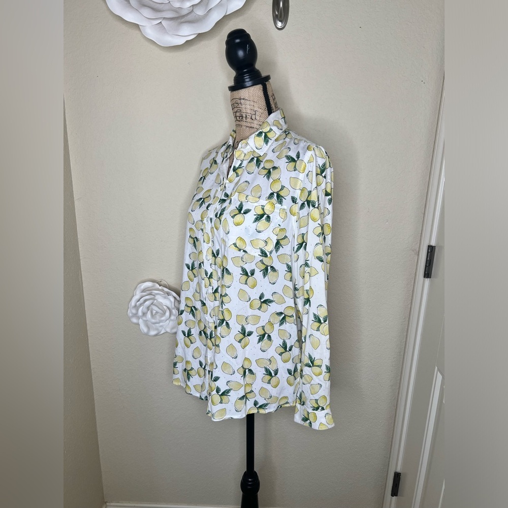 NTM: BeachLunchLounge Lemon Printed Alanna Button Down Long Sleeve Top Sz L - Picture 8 of 16